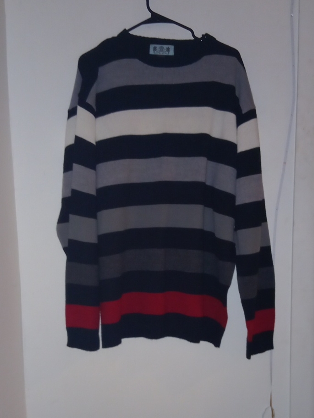 PJ mark. Men's Black, Gray, White & Red Striped Crewneck Sweater